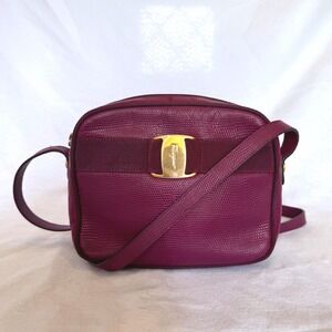 Salvatore Ferragamo Vara Bow Purple Leather Camera Bag Crossbody Gold Hardware